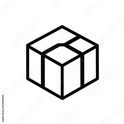 Black and White Outline of a ThreeDimensional Cube with Abstract Partition