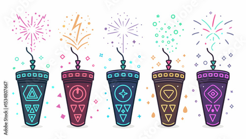 Vector Minimalist Geometric SVG Icon Set with Abstract Shapes and Flat Design Style in Bright Colors