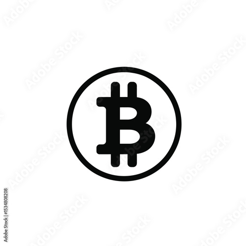 Black Bitcoin Logo Icon in White Circle Represents Cryptocurrency and Decentralized Finance