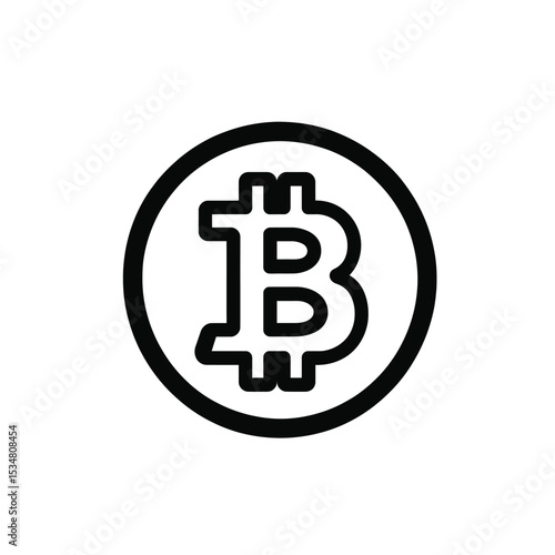 Black Bitcoin Symbol Icon in Circle on White Background