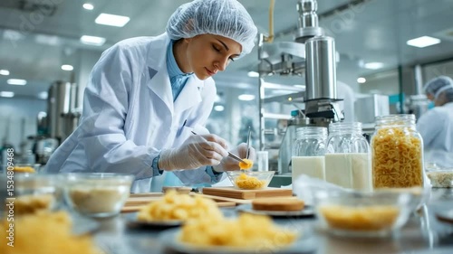 Food scientist working in modern food manufacturing facility