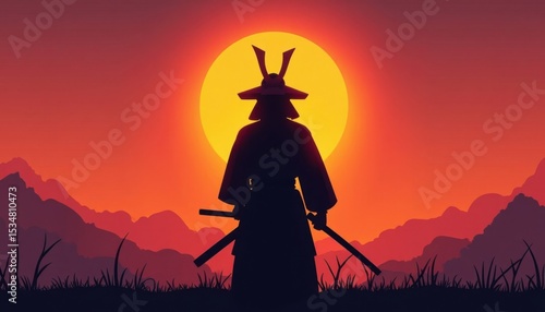 Warrior Silhouette at Sunset in Japan