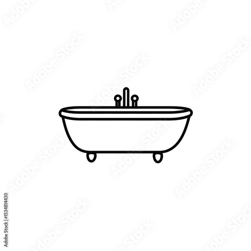Clawfoot Bathtub Line Art Simple Black and White Bathroom Fixture Illustration