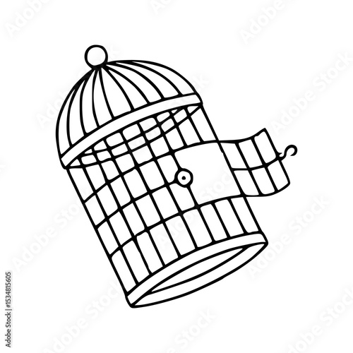 empty bird cage with open door vector