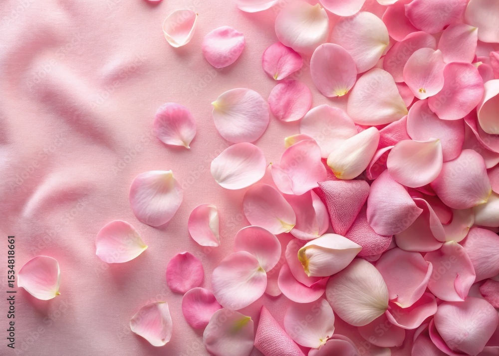 Obraz premium Blushing rose petals scattered on a soft pink velvet background