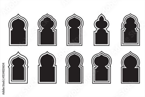 Set of Islamic Arch Silhouettes – Decorative Window Frame Vector Icons