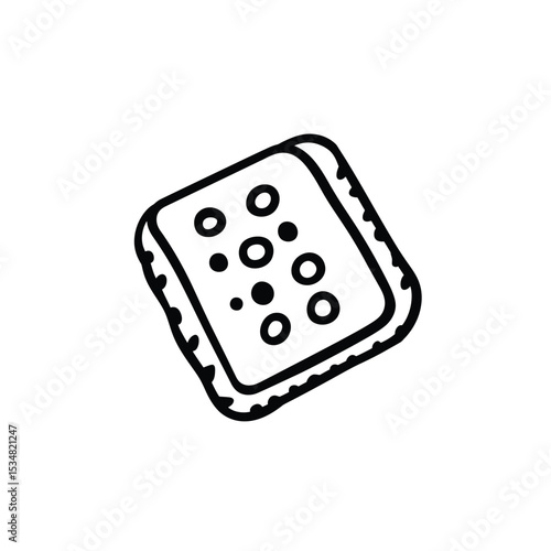 Hand Drawn Black And White Illustration of a Sponge With Holes and Bumps