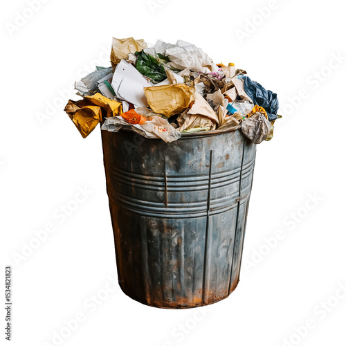 trash box full of trash without background