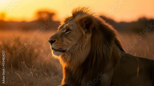 Wallpaper Mural Lion Resting Calmly at Sunset in African Savanna Torontodigital.ca