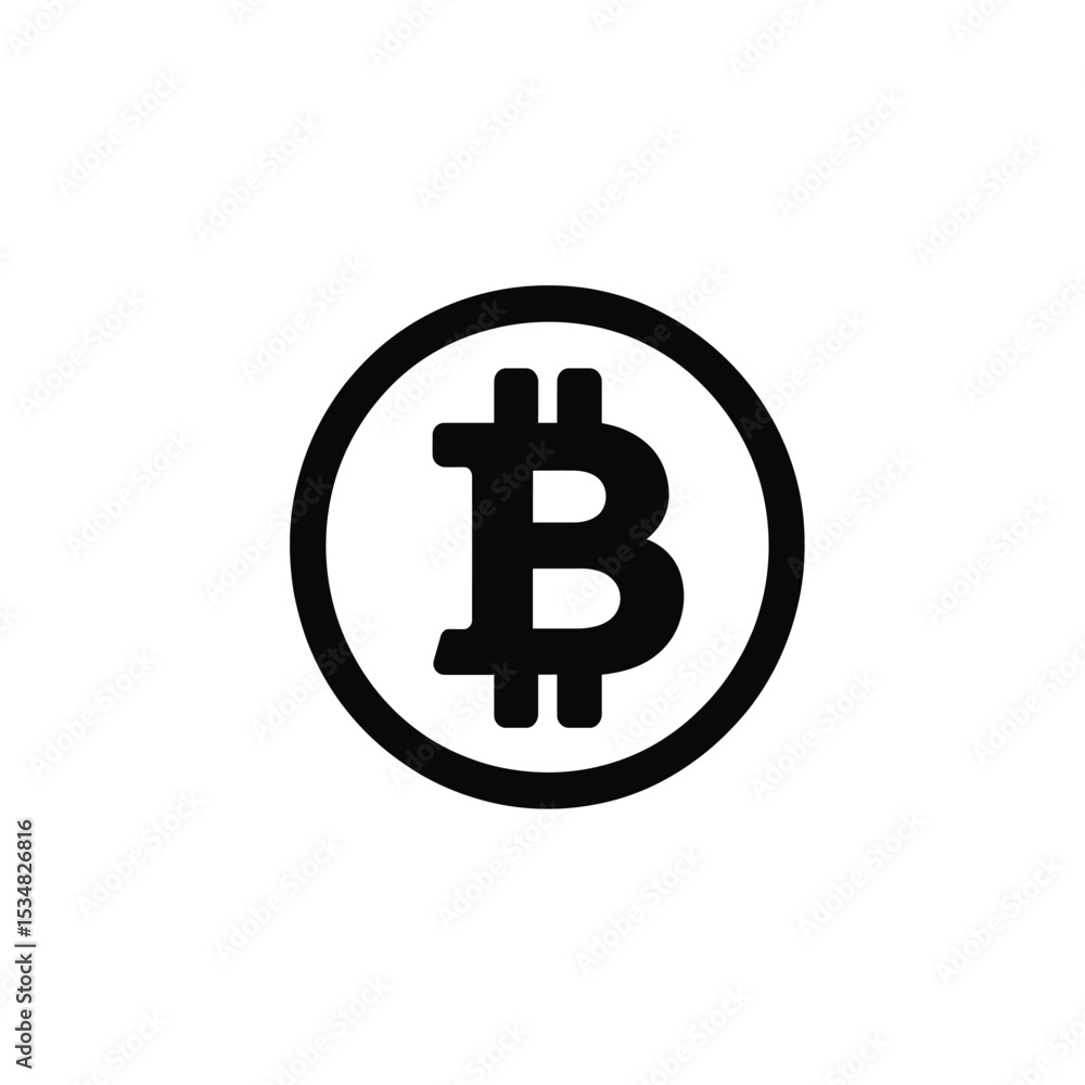Isolated Bitcoin Symbol Black Outline Inside Circle Digital Currency Icon, White Background Isolated Bitcoin Symbol Black Outline Inside Circle Digital Currency Icon, White Background