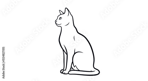Outline Illustration of a Sitting Cat Showcasing Graceful Posture and Attentive Expression
