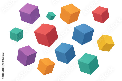 Free Download Multicolored cubic blocks hovering weightlessly, generating geometric abstract pattern with dimensional depth and visual dynamism - GFXLoad
