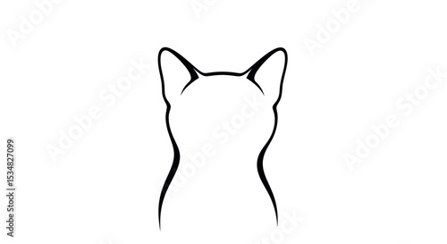 Minimalist Outline of a Cat's Head Featuring Prominent Ears on a Plain Background