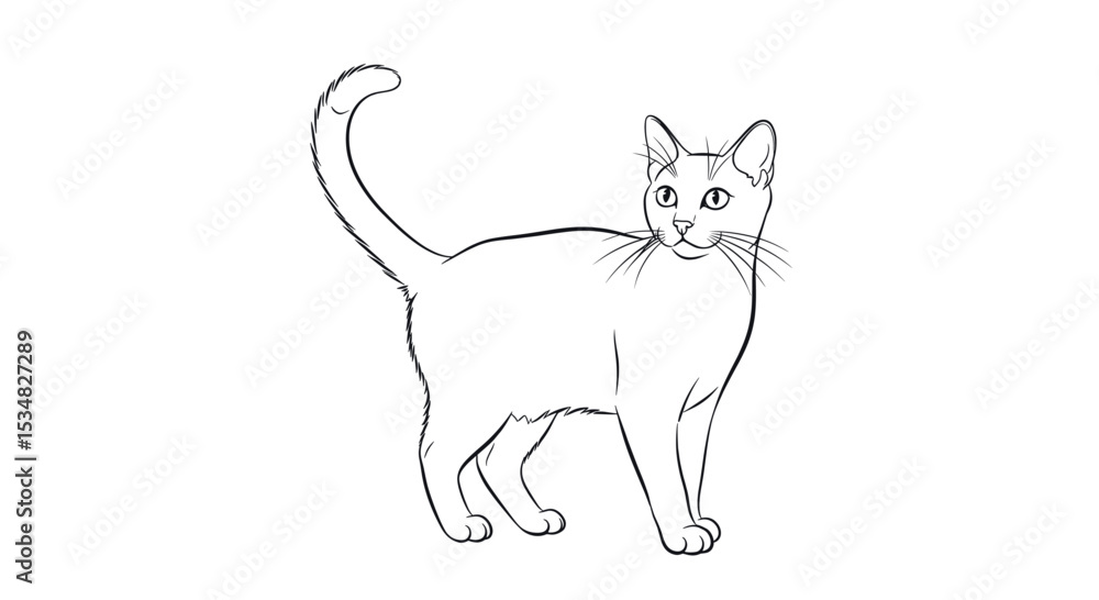 Simple Outline of a Cat Standing with a Curious Expression and Tail Raised Simple Outline of a Cat Standing with a Curious Expression and Tail Raised