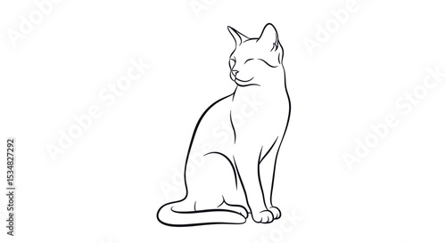 Outline Illustration of a Calm and Elegant Cat Sitting Gracefully on a Simple Background
