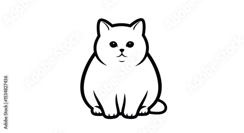 Fluffy White Cat Sitting Calmly with Big Eyes and Playful Expression