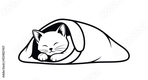 Cute White Cat Sleeping Peacefully Under a Cozy Blanket in a Warm and Comfortable Environment