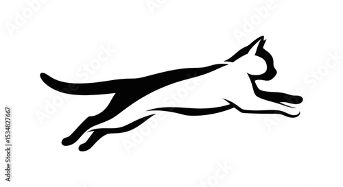 Sleek Black and White Silhouette of a Cat Leaping Gracefully Against a Plain Background