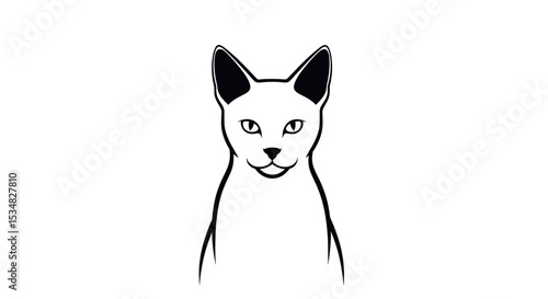 Animated Illustration of a Cat with Black Ears and Expressive Eyes Against a White Background