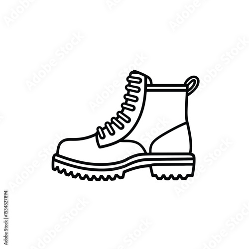 Isolated Outline Illustration of a LaceUp Ankle Boot with Thick Sole