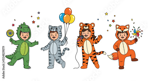 Kids Costumes for Halloween Fun and Imaginative Playtime with Dinosaur and Tiger