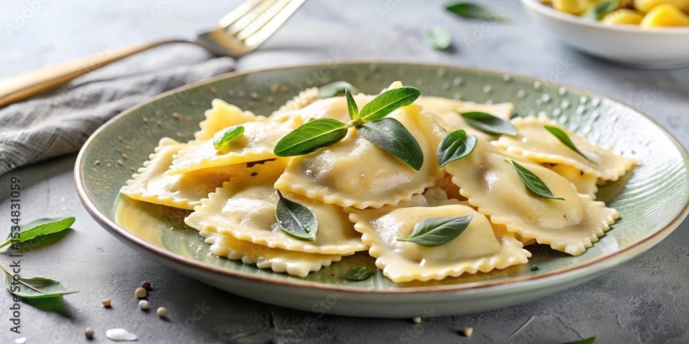 A delicate plate with freshly made ravioli A delicate plate with freshly made ravioli