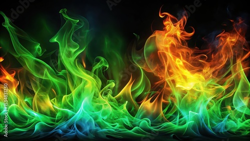 Wallpaper Mural Fiery green flames dance across a dark canvas Torontodigital.ca