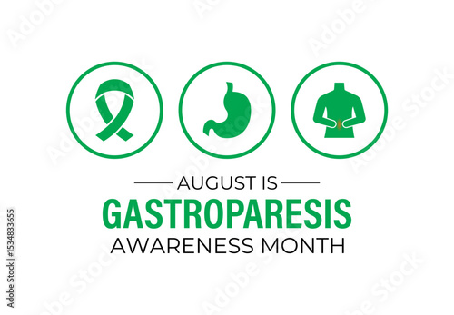 August is Gastroparesis Awareness Month Support, Educate  Empower for Digestive Health. A concept for healthcare and medicine. Creating for web banner, cards, prints, social media, poster background.
