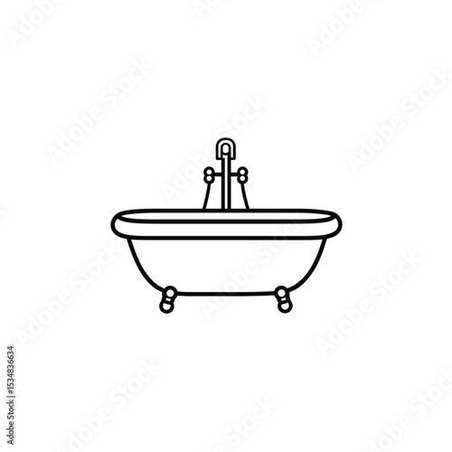 Line art of a clawfoot bathtub with faucet on a white background