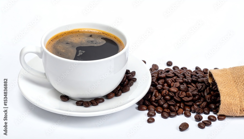 Obraz premium Rich Aromatic Coffee Cup with Roasted Beans: A Perfect Start to Your Day