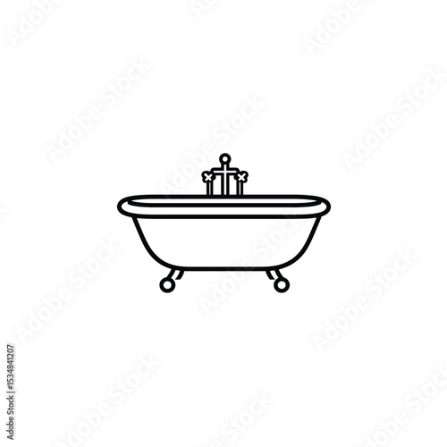 Minimalist Bathtub Outline Clawfoot Tub Icon with Faucet Line Art Illustration