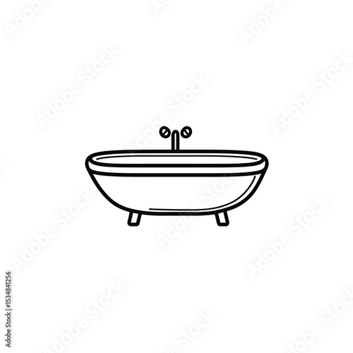 Minimalist Bathtub Illustration Simple Black and White Bathroom Fixture with Faucet Detail