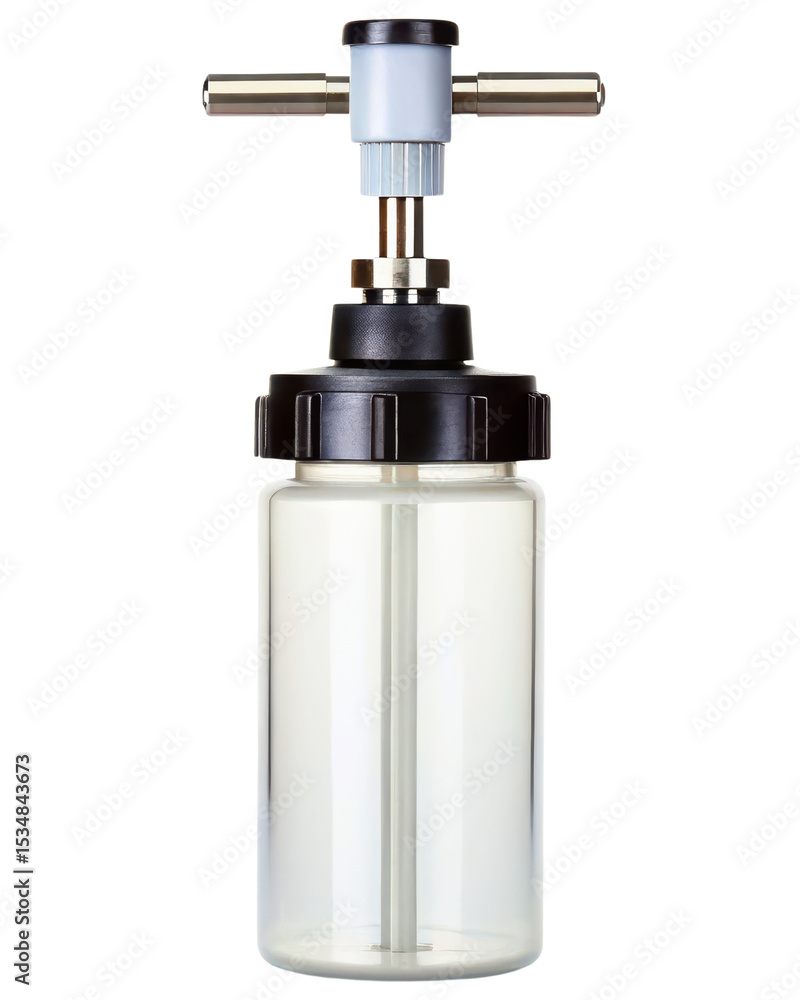 Obraz premium Clear plastic bottle with a pump mechanism on a transparent background