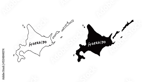 シンプルな北海道の地図の手書きベクターイラスト2