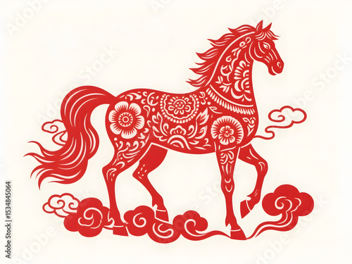 Papercut style illustration for Year of the Horse Festival