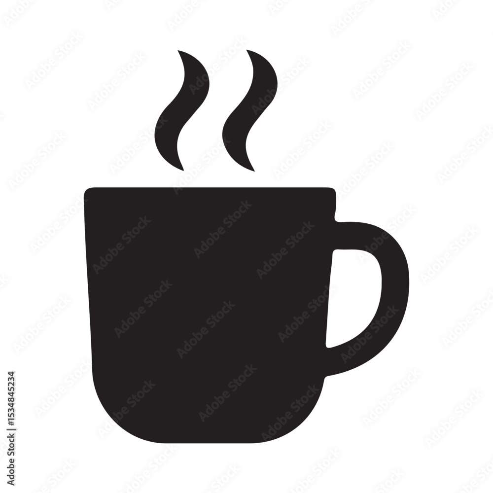 Coffee mug icon silhouette vector illustration, black tea or coffee mug symbol. Coffee mug icon silhouette vector illustration, black tea or coffee mug symbol.