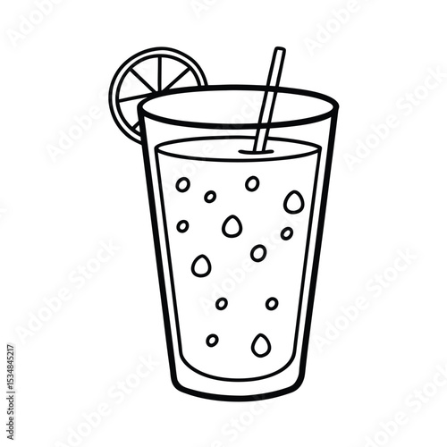 Ice cold lemonade glass with dripping drops Line Art Vector illustration
