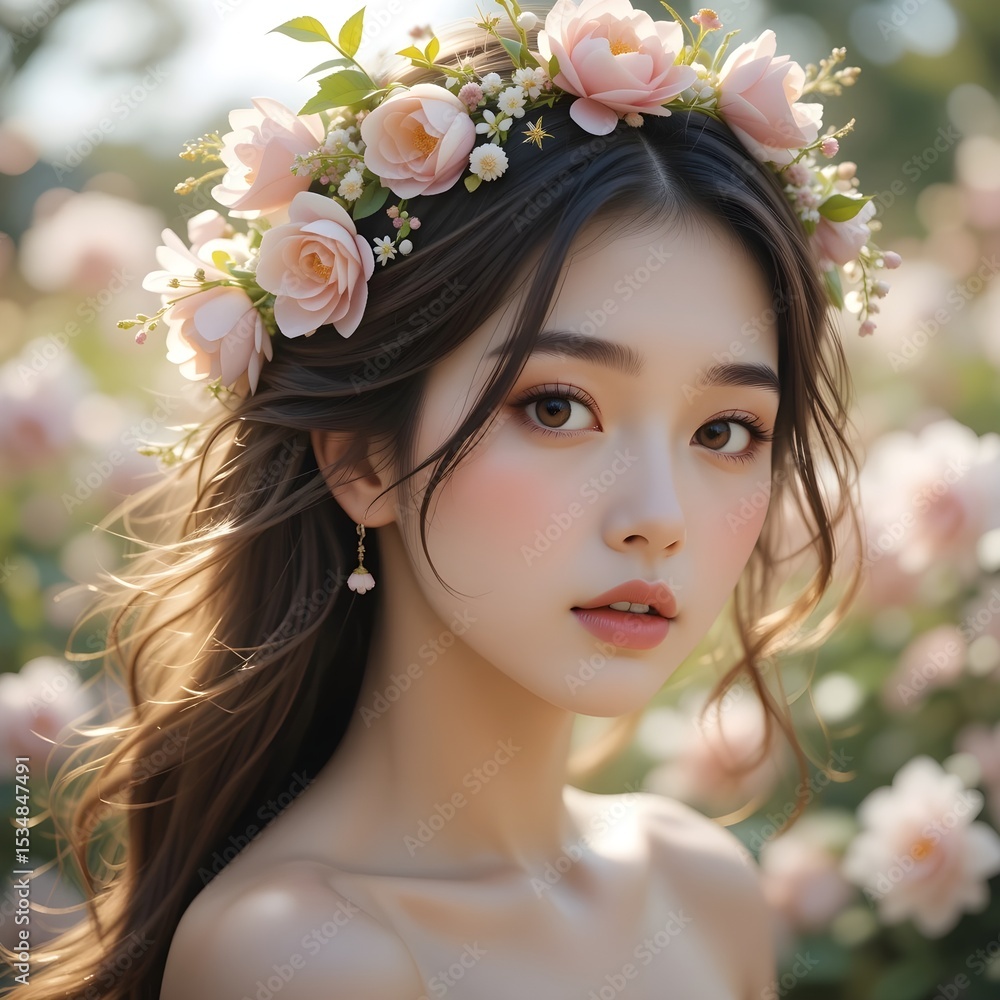 Naklejka premium Elegant Floral Portrait