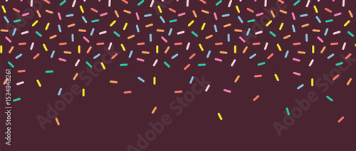 Simple Sprinkle Background. Falling sweet confetti on chocolate glaze background. Simple seamless pattern. Vector Illustration.