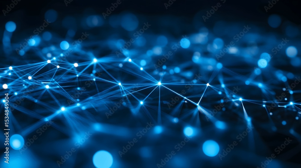 Obraz premium Futuristic Abstract Blue Network with Glowing Points and Lines