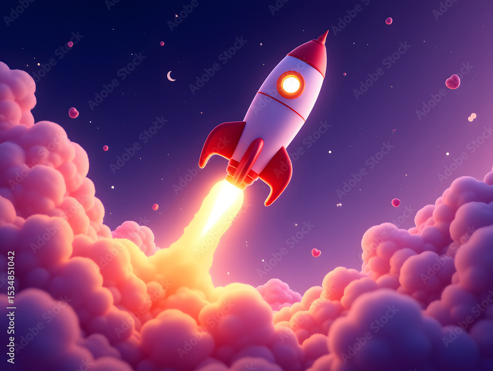 Naklejka premium 3d spaceship rocket launch world space day business icon