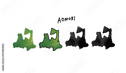 水彩で塗られた青森県の地図の手書きベクターイラスト