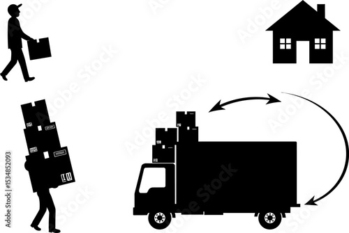 Moving company services relocation truck boxes home delivery logistics transportation service vector art editable stock vector illustration