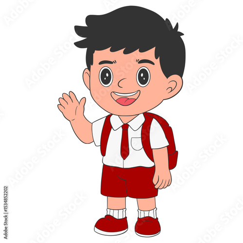 The schoolboy is standing waving his hand Illustration Cartoon