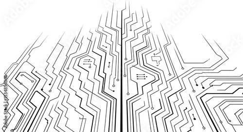 Black and white circuit board illustration illustrating modern technology and data connections