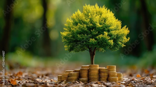 Financial planning goals and savings for retirement concept. A money tree symbolizes wealth and prosperity in nature.