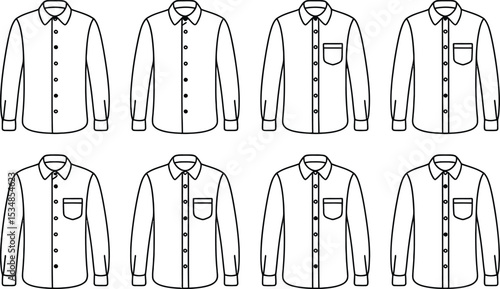 Vector illustration of simple and clean button down dress shirts in black and white