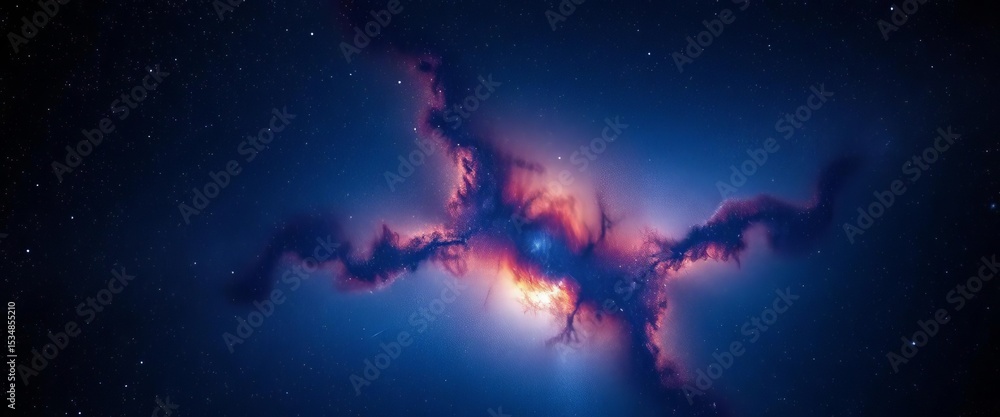 Fototapeta premium Panoramic night sky ablaze with stars and nebulae, cosmic dust swirling, constellation, fantasy