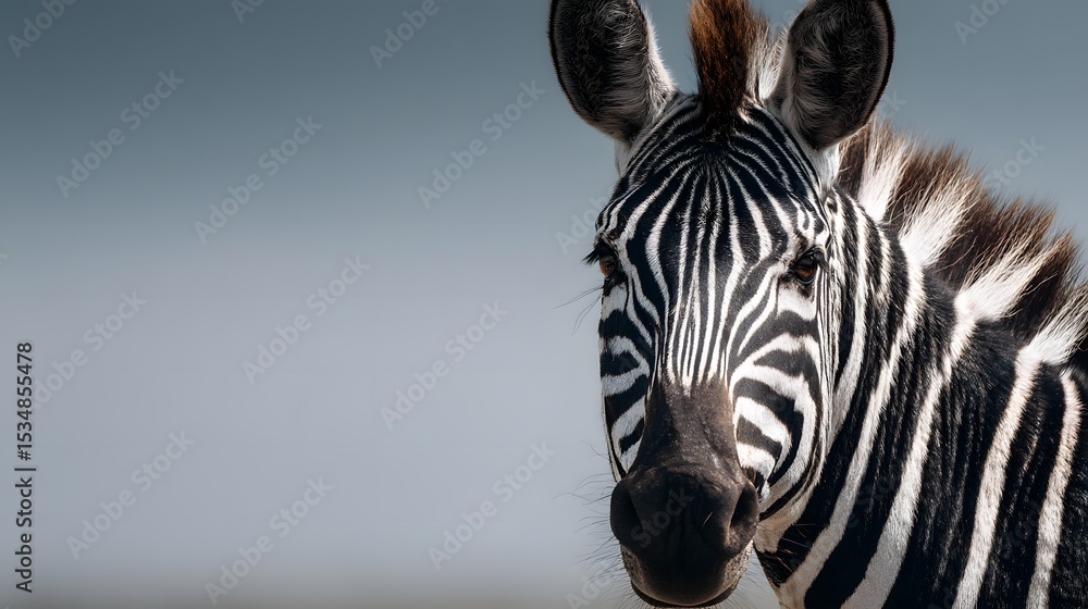Naklejka premium Close-Up of Striking Zebra with Bold Black and White Stripes