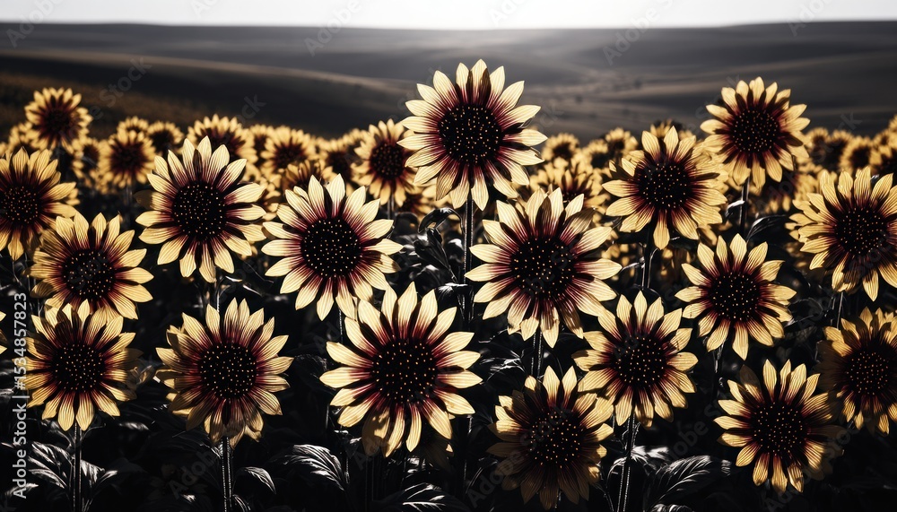 Fototapeta premium Sunflowers field in golden light